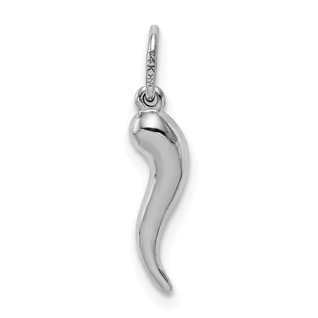 14k White Gold Hollow Polished Finish 3-D Italian Horn Pendant