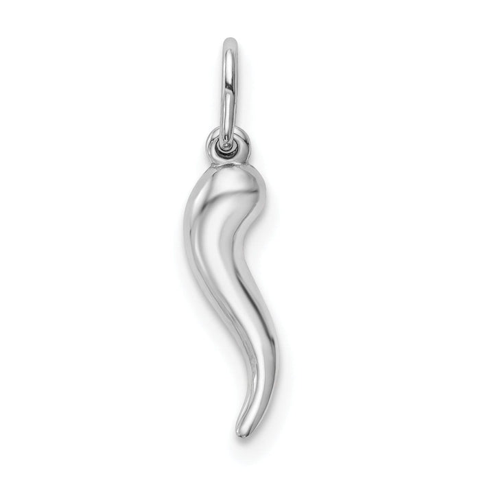 14k White Gold Hollow Polished Finish 3-D Italian Horn Pendant