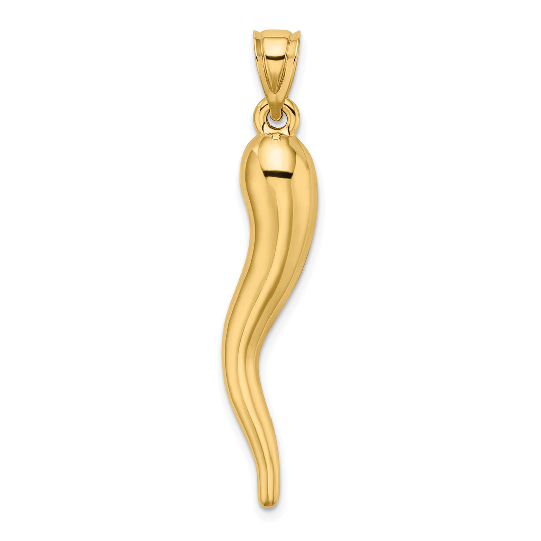 14k Yellow Gold Casted Hollow Polished Finish 3-Dimensional Men's Italian Horn Charm Pendant