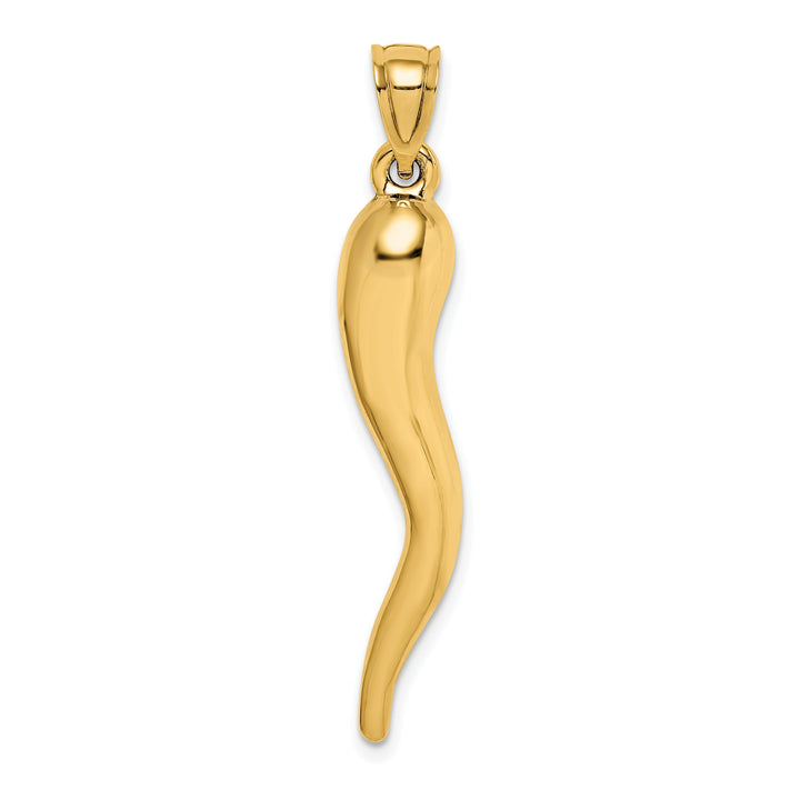 14k Yellow Gold Casted Hollow Polished Finish 3-Dimensional Men's Italian Horn Charm Pendant