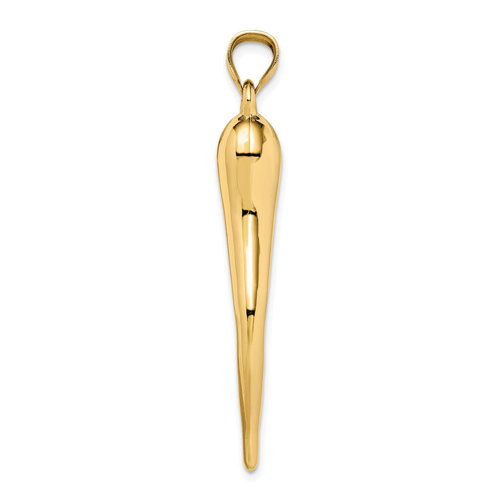 14k Yellow Gold Casted Hollow Polished Finish 3D Italian Horn Charm Pendant