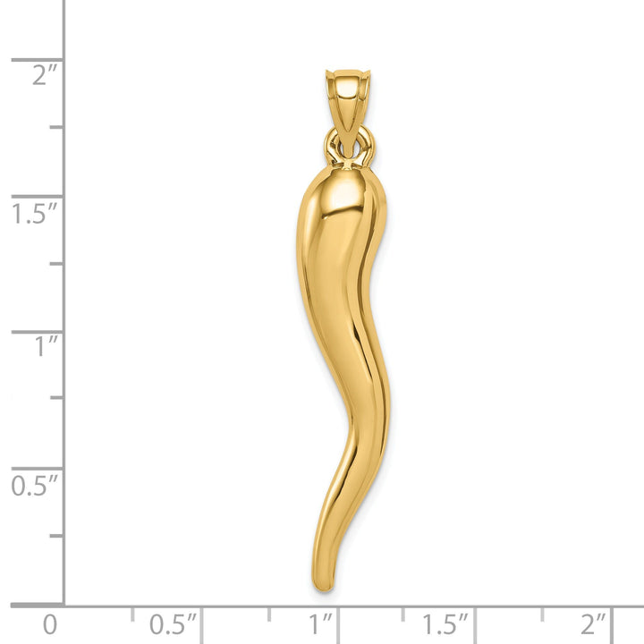 14k Yellow Gold Casted Hollow Polished Finish 3D Italian Horn Charm Pendant