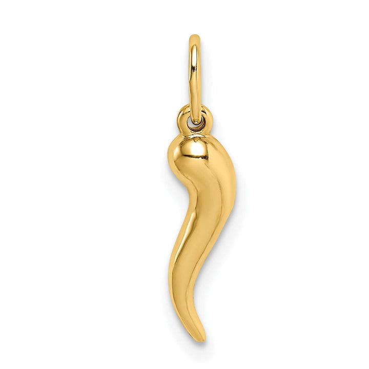 14k Yellow Gold Hollow Polished Finish Casted 3-Dimensional Italian Horn Charm Pendant