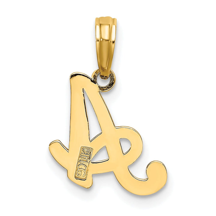 14K Yellow Gold Fancy Script Design Letter A Initial Charm Pendant