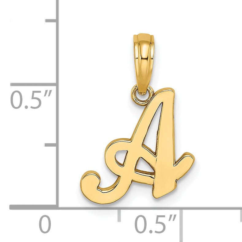 14K Yellow Gold Fancy Script Design Letter A Initial Charm Pendant