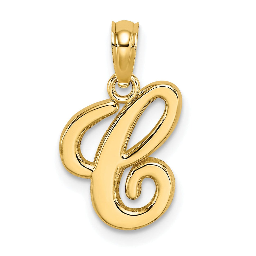 14K Yellow Gold Fancy Script Design Letter C Initial Charm Pendant