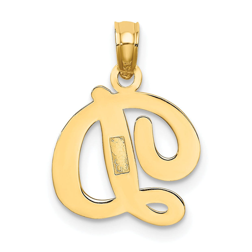 14K Yellow Gold Fancy Script Design Letter D Initial Charm Pendant