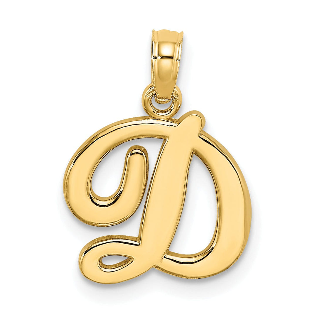 14K Yellow Gold Fancy Script Design Letter D Initial Charm Pendant