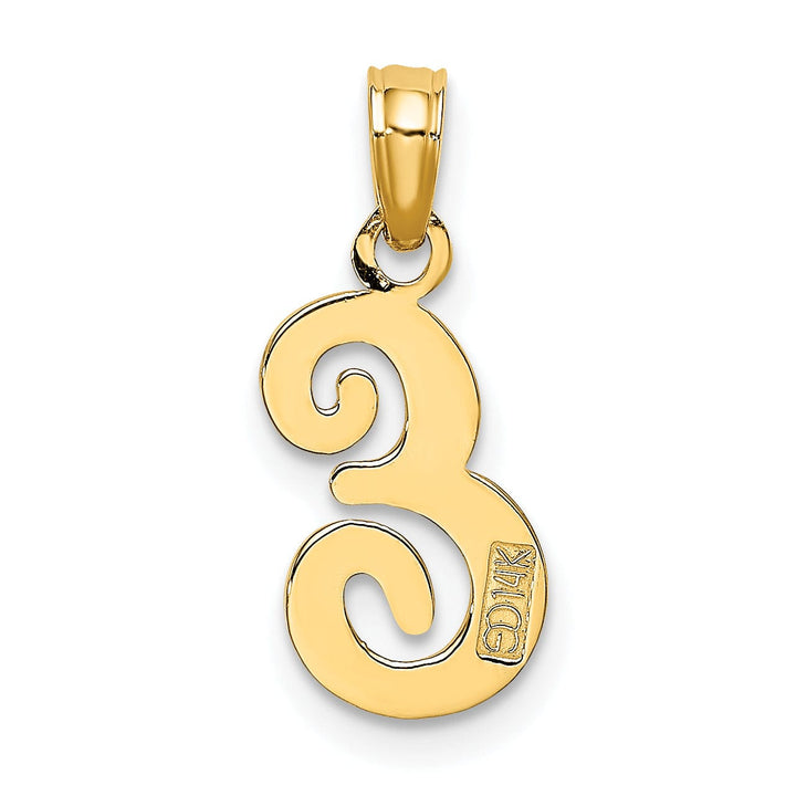 14K Yellow Gold Fancy Script Design Letter E Initial Charm Pendant