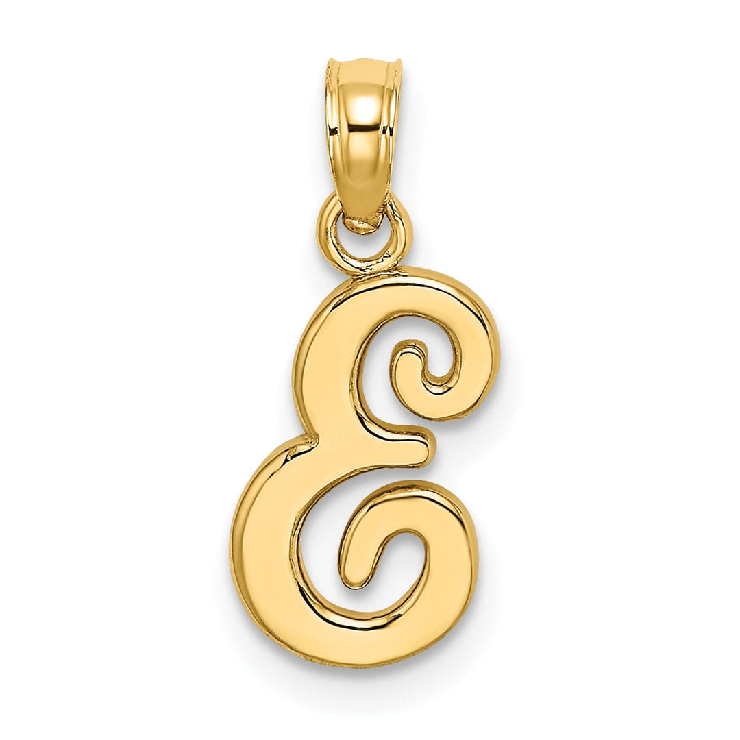 14K Yellow Gold Fancy Script Design Letter E Initial Charm Pendant