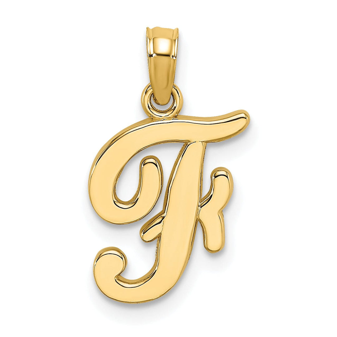 14K Yellow Gold Fancy Script Design Letter F Initial Charm Pendant