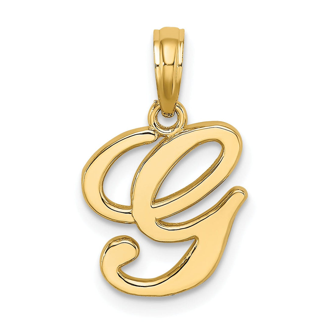 14K Yellow Gold Fancy Script Design Letter G Initial Charm Pendant