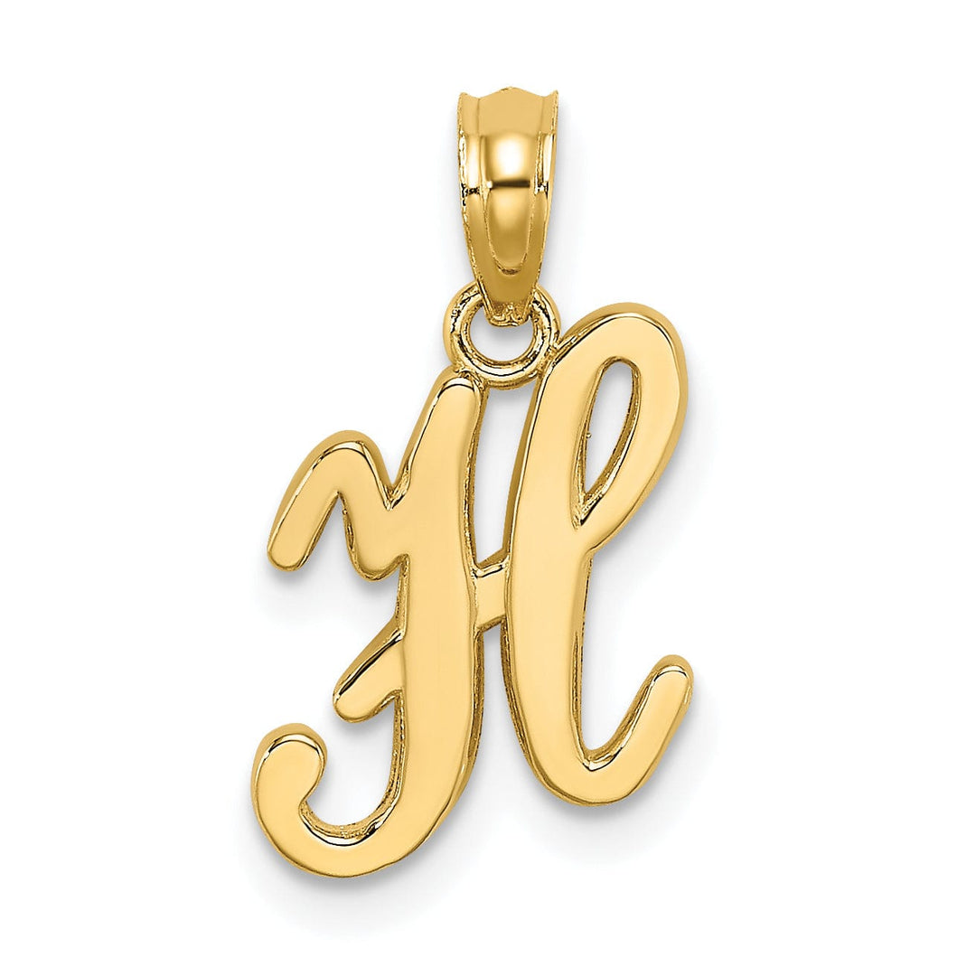 14K Yellow Gold Fancy Script Design Letter H Initial Charm Pendant