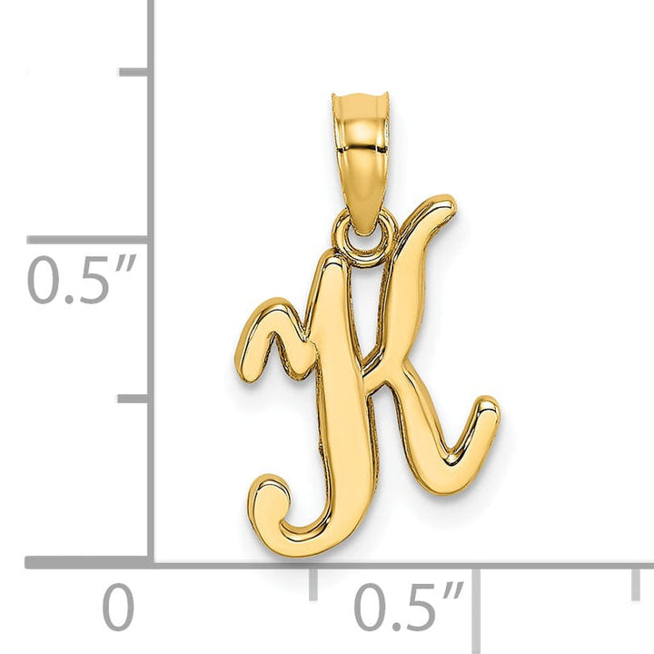 14K Yellow Gold Fancy Script Design Letter K Initial Charm Pendant