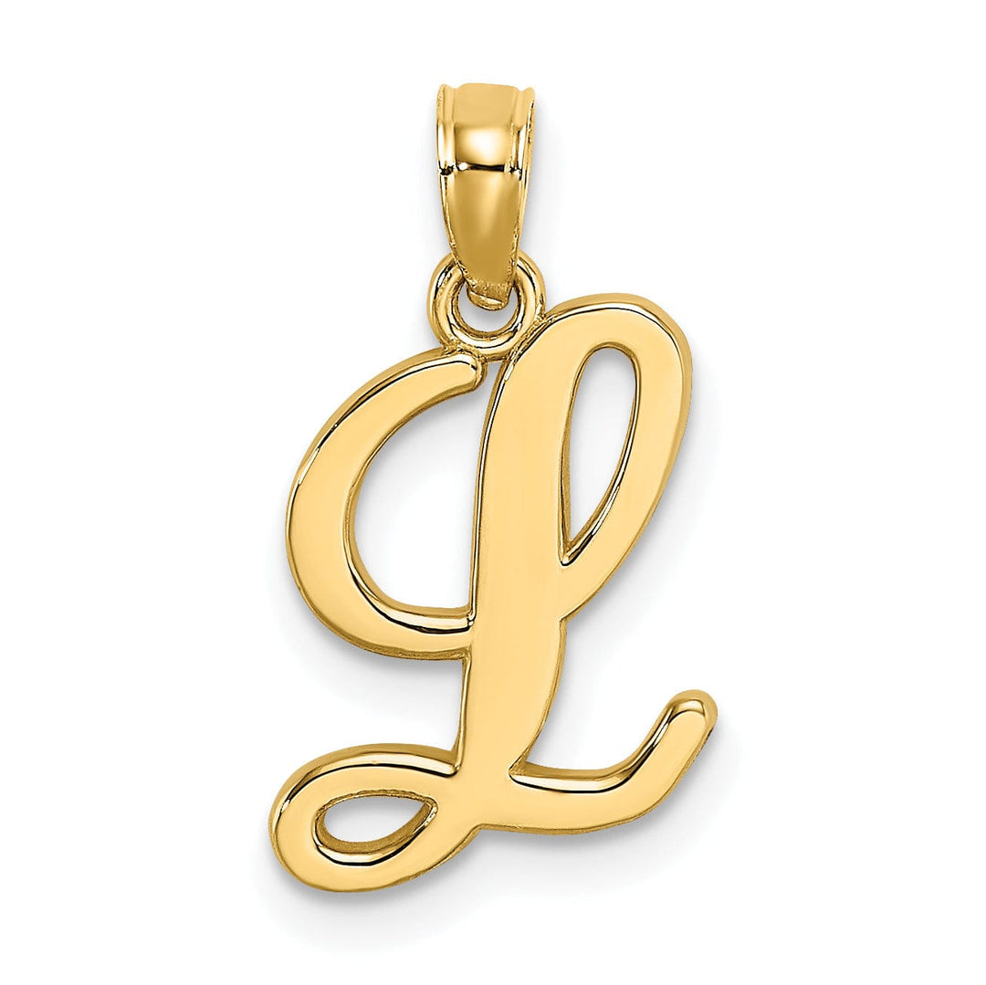 14K Yellow Gold Fancy Script Design Letter L Initial Charm Pendant