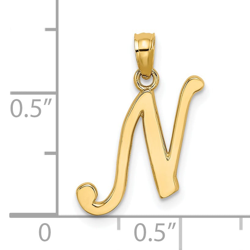 14K Yellow Gold Fancy Script Design Letter N Initial Charm Pendant