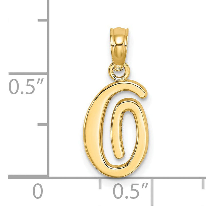 14K Yellow Gold Fancy Script Design Letter O Initial Charm Pendant