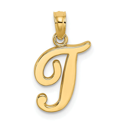 14K Yellow Gold Fancy Script Design Letter T Initial Charm Pendant at $ 94.06 only from Jewelryshopping.com