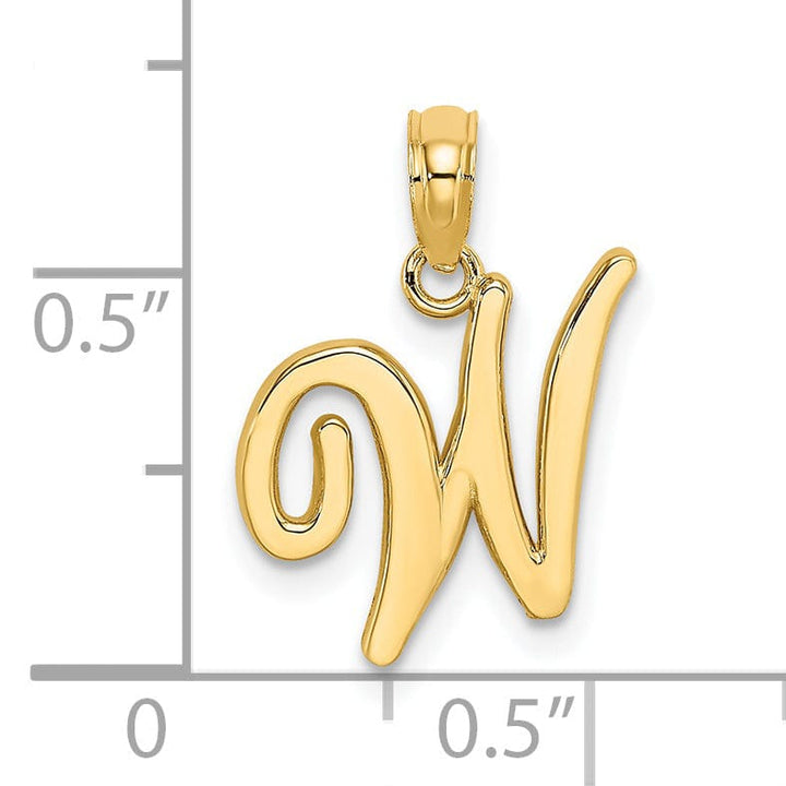 14K Yellow Gold Fancy Script Design Letter W Initial Charm Pendant