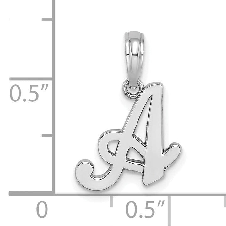 14K White Gold Fancy Script Design Letter A Initial Pendant