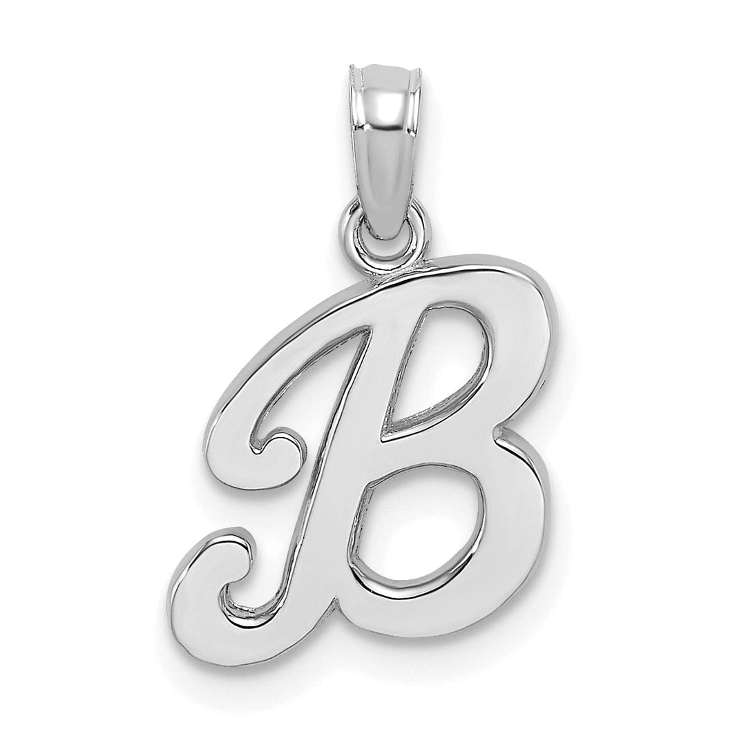 14K White Gold Fancy Script Design Letter B Initial Pendant