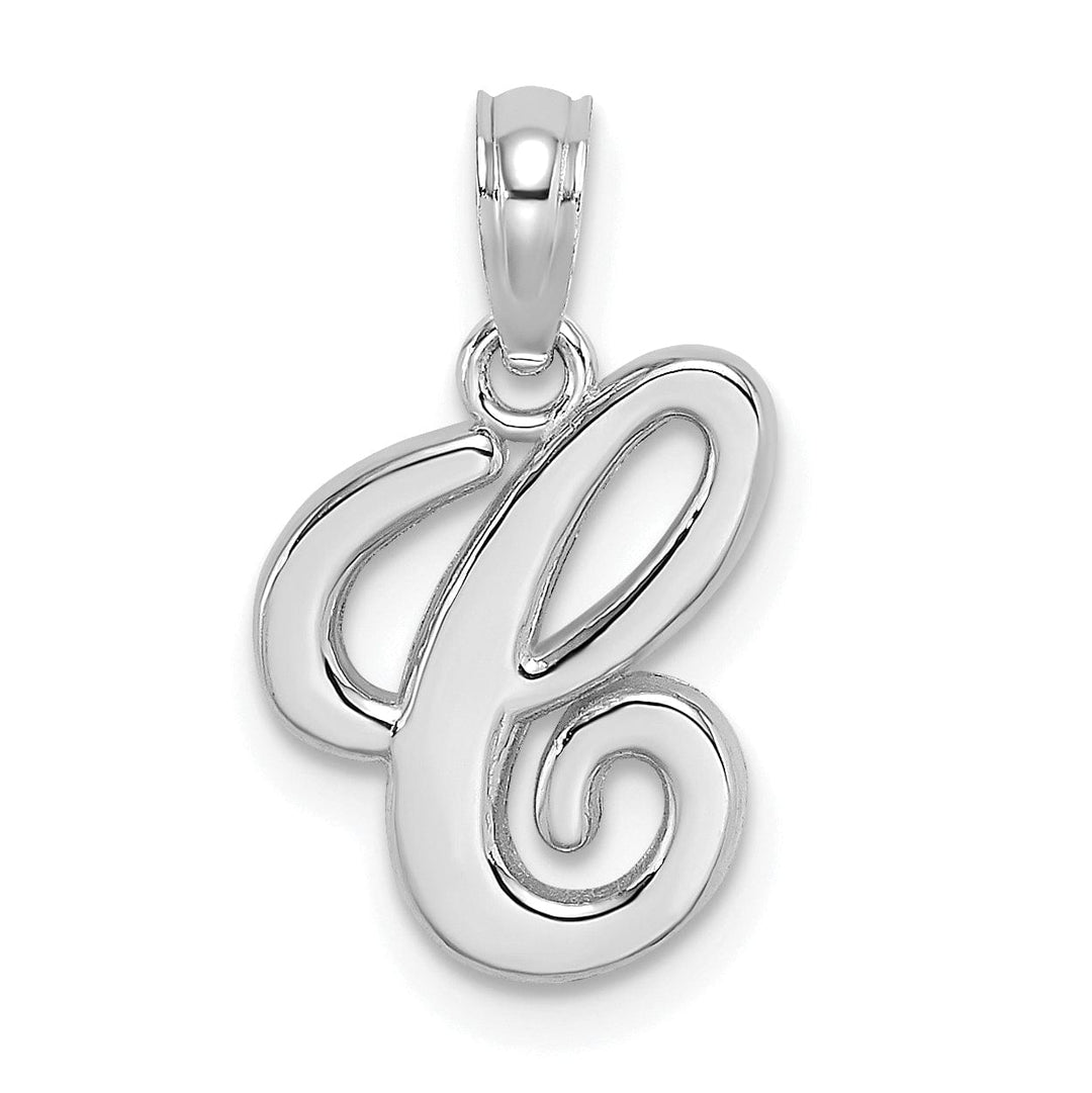 14K White Gold Fancy Script Design Letter C Initial Pendant