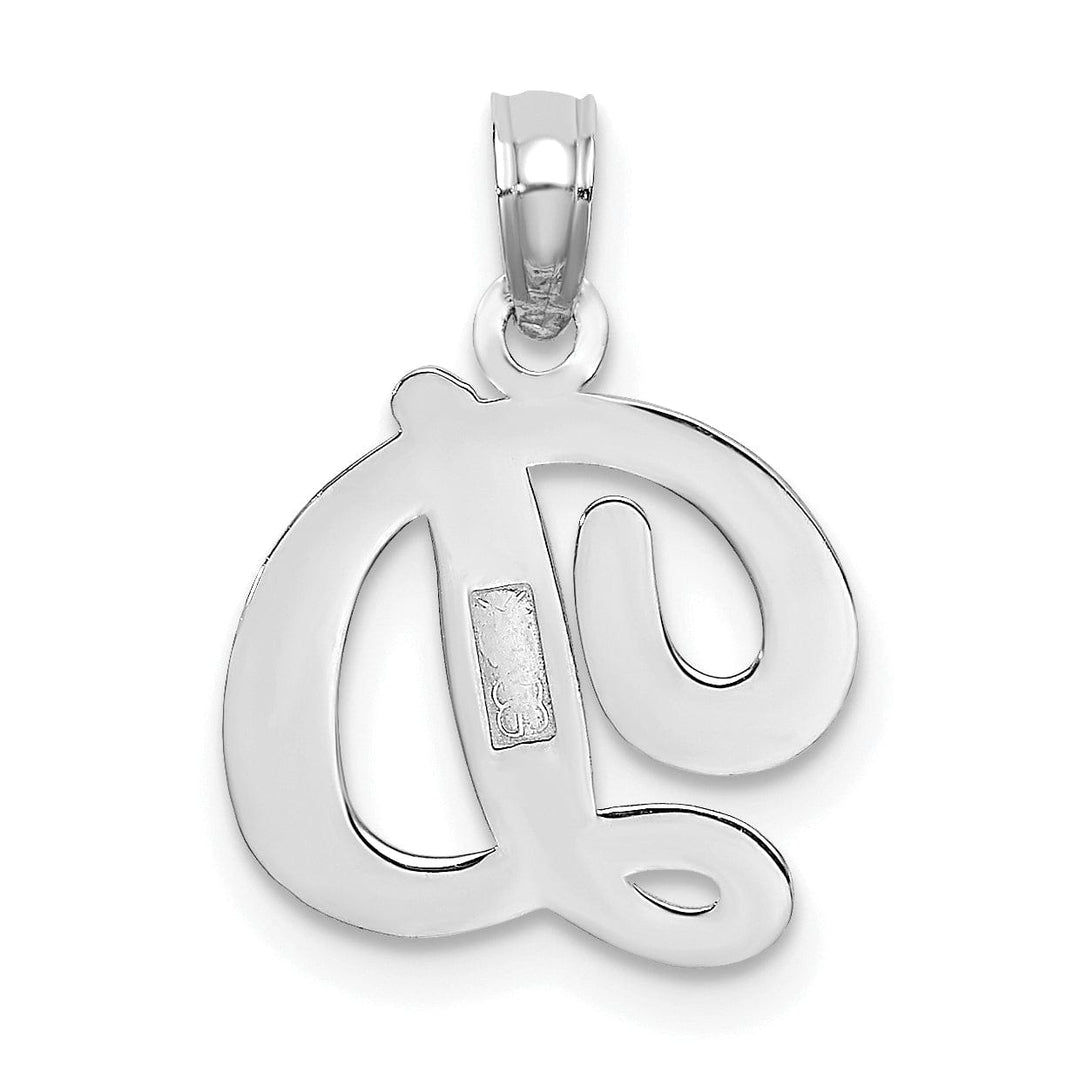 14K White Gold Fancy Script Design Letter D Initial Pendant