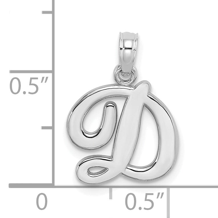 14K White Gold Fancy Script Design Letter D Initial Pendant