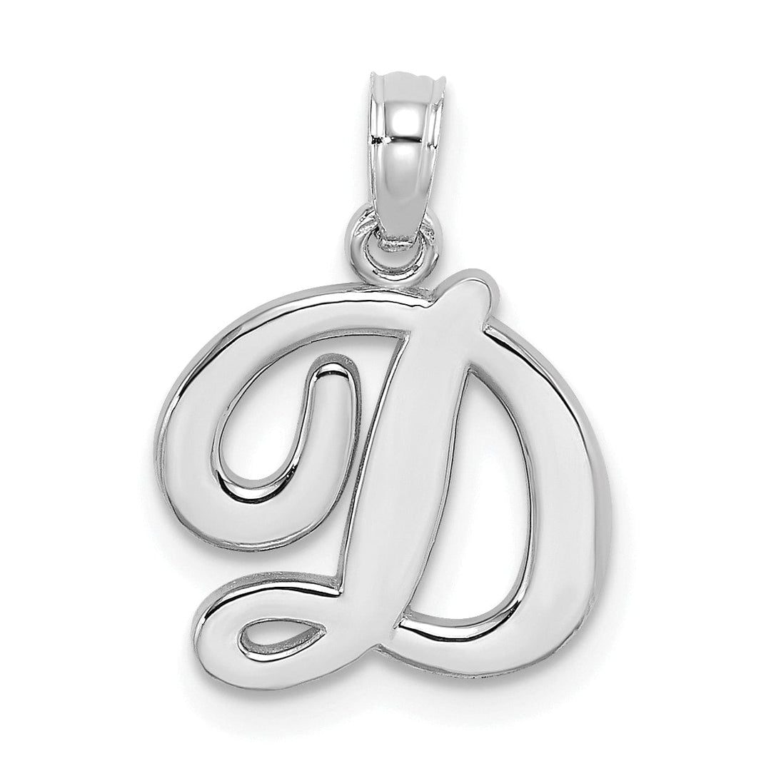 14K White Gold Fancy Script Design Letter D Initial Pendant