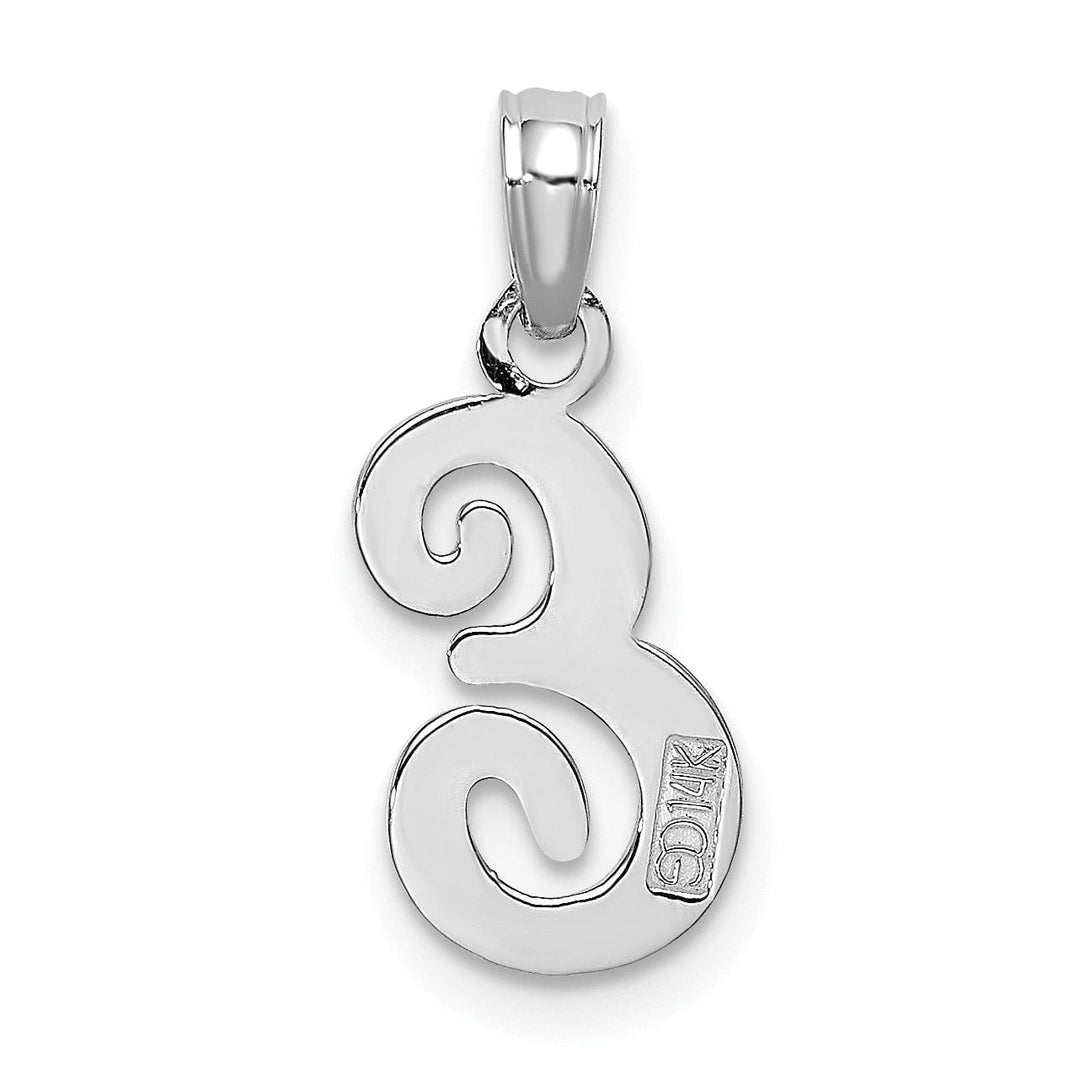 14K White Gold Fancy Script Design Letter E Initial Pendant