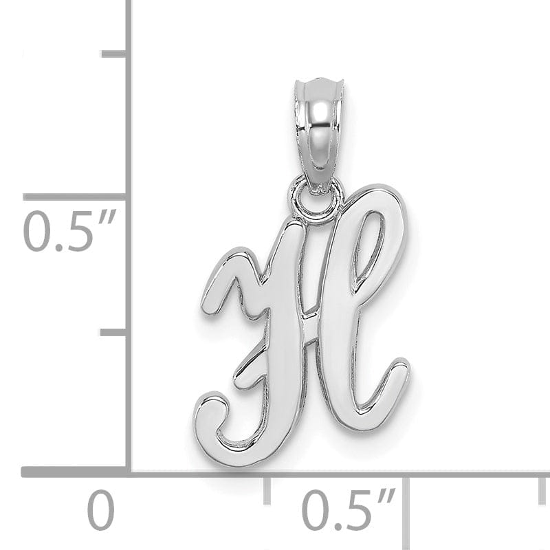 14K White Gold Fancy Script Design Letter H Initial Pendant