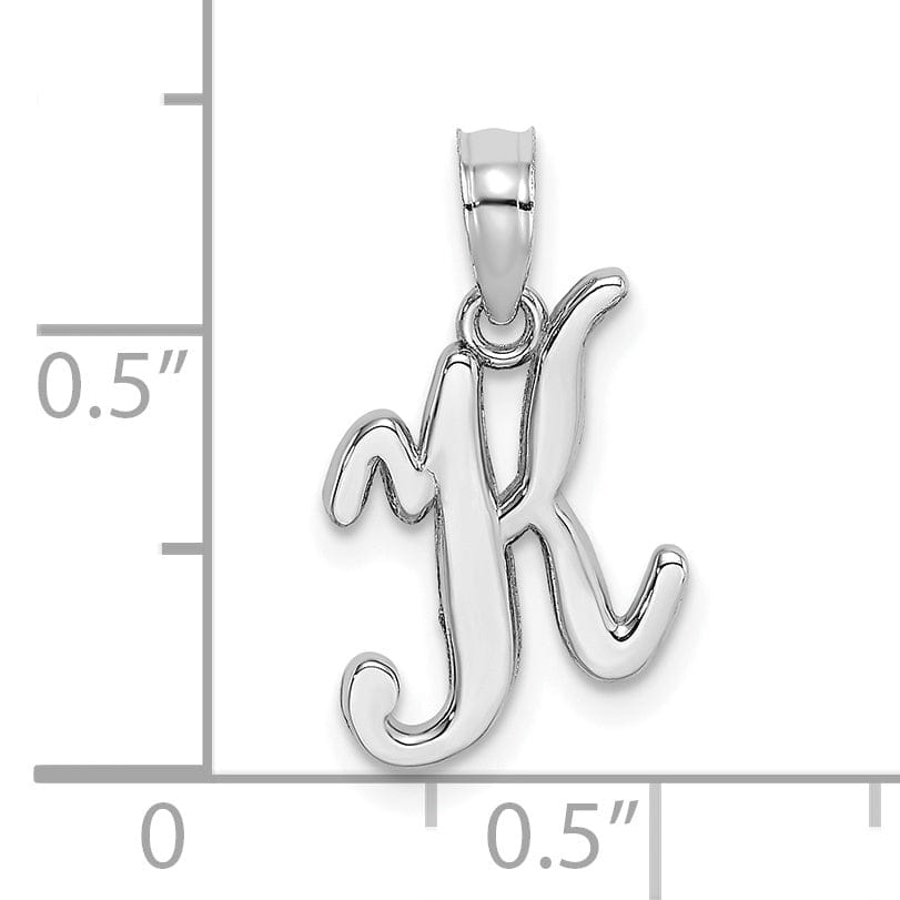 14K White Gold Fancy Script Design Letter K Initial Pendant