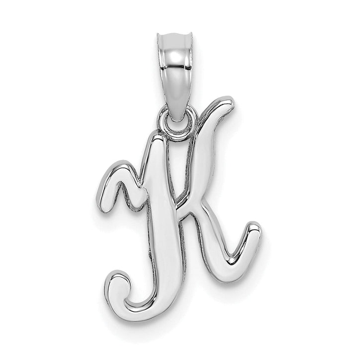 14K White Gold Fancy Script Design Letter K Initial Pendant