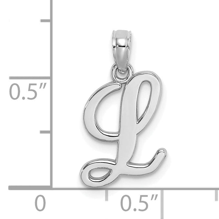 14K White Gold Fancy Script Design Letter L Initial Pendant