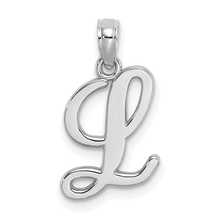 14K White Gold Fancy Script Design Letter L Initial Pendant