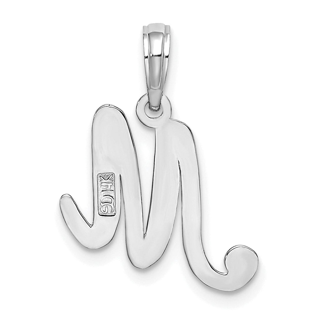 14K White Gold Fancy Script Design Letter M Initial Pendant