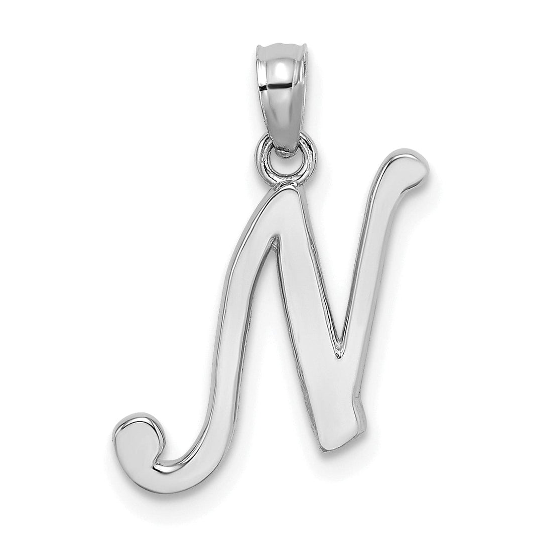 14K White Gold Fancy Script Design Letter N Initial Pendant