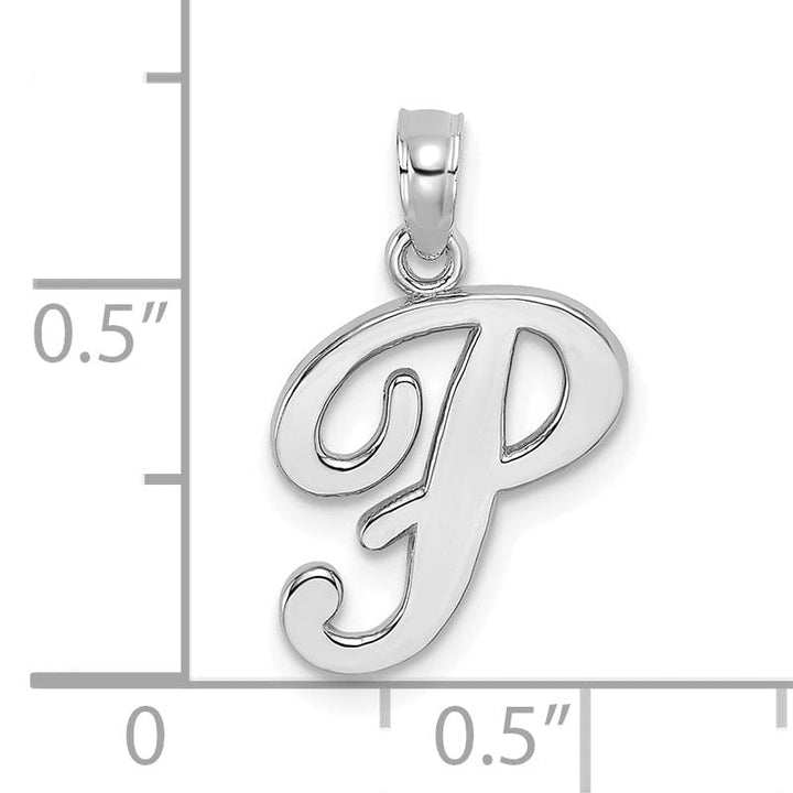 14K White Gold Fancy Script Design Letter P Initial Pendant