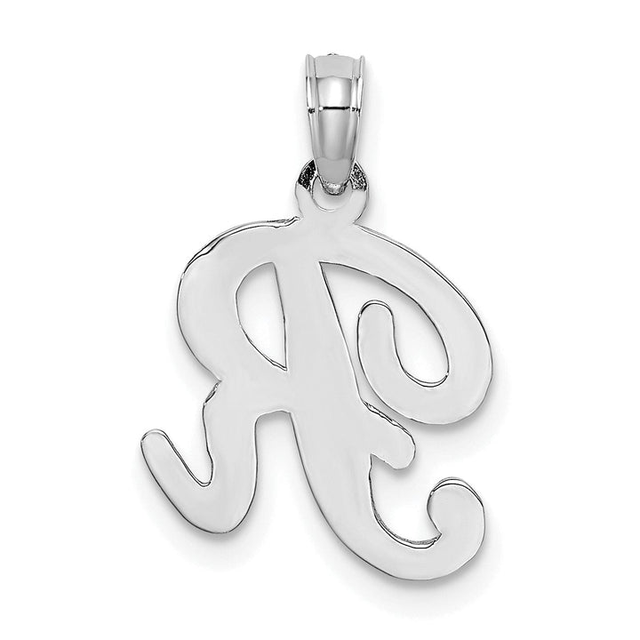 14K White Gold Fancy Script Design Letter R Initial Pendant