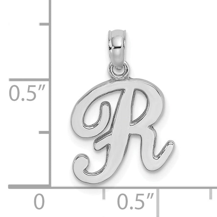 14K White Gold Fancy Script Design Letter R Initial Pendant