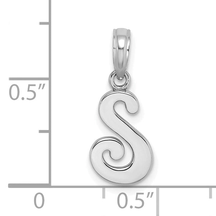 14K White Gold Fancy Script Design Letter S Initial Pendant