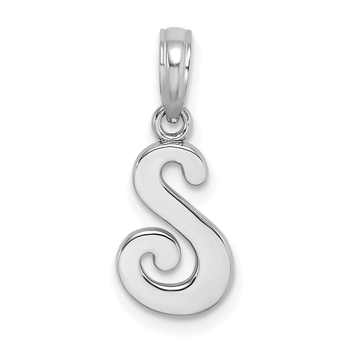 14K White Gold Fancy Script Design Letter S Initial Pendant