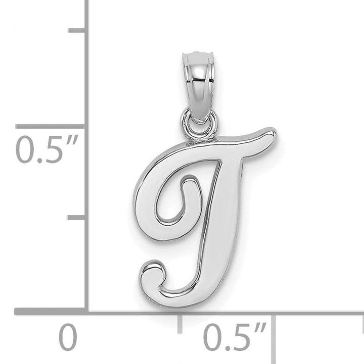 14K White Gold Fancy Script Design Letter T Initial Pendant