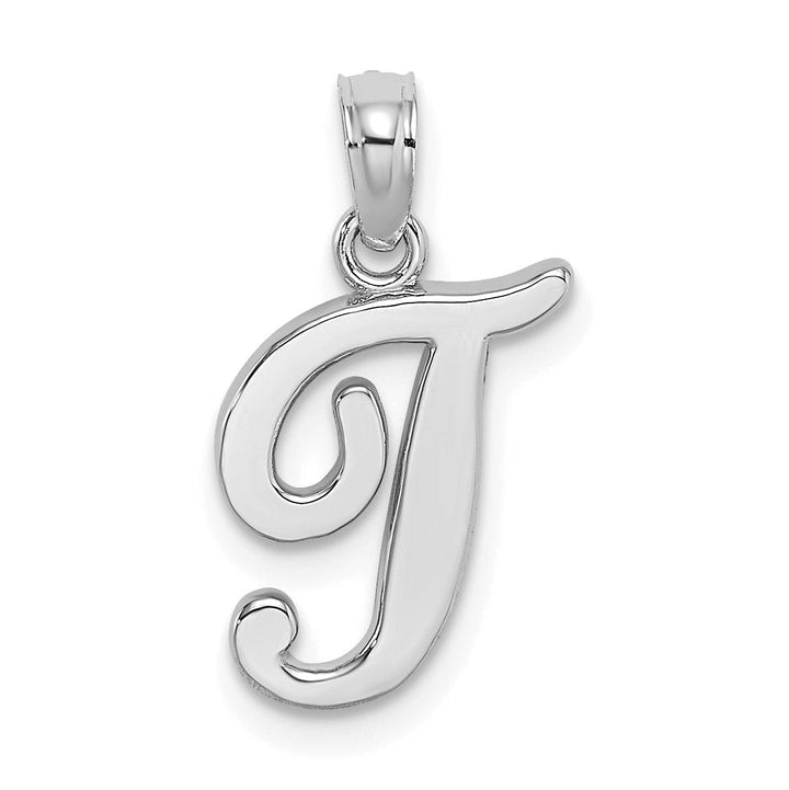 14K White Gold Fancy Script Design Letter T Initial Pendant