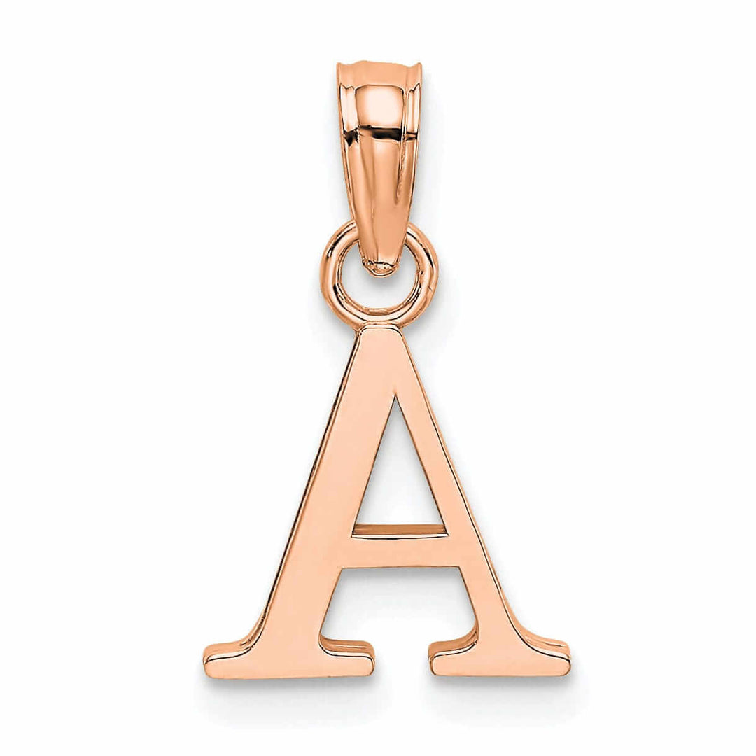14K Rose Gold Block Design Small Letter A Initial Charm Pendant