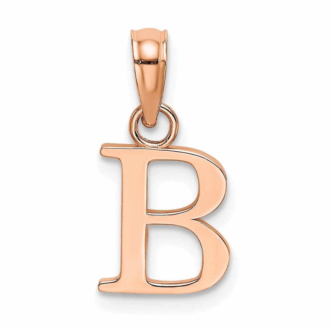 14K Rose Gold Block Design Small Letter B Initial Charm Pendant