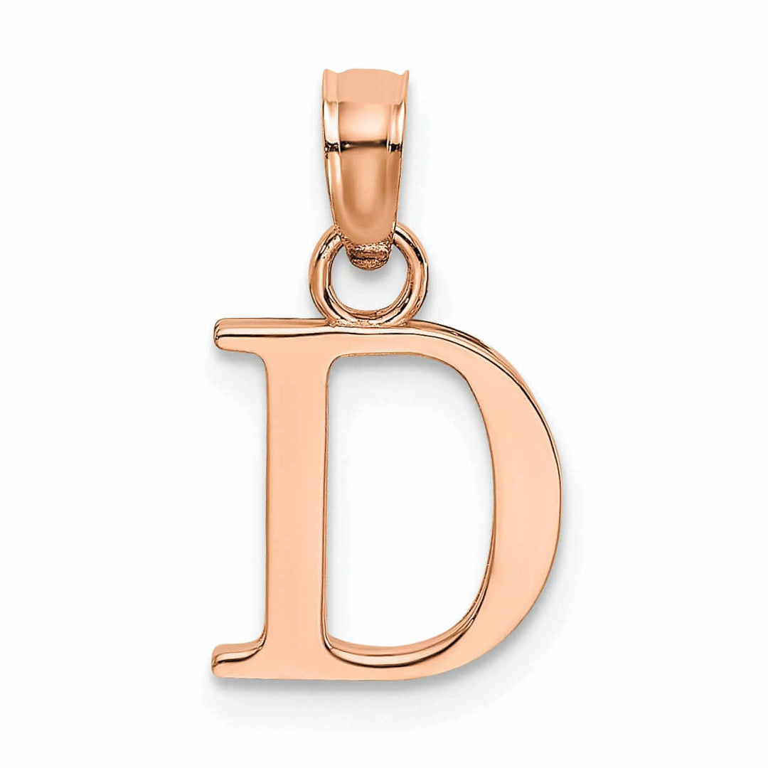 14K Rose Gold Block Design Small Letter D Initial Charm Pendant
