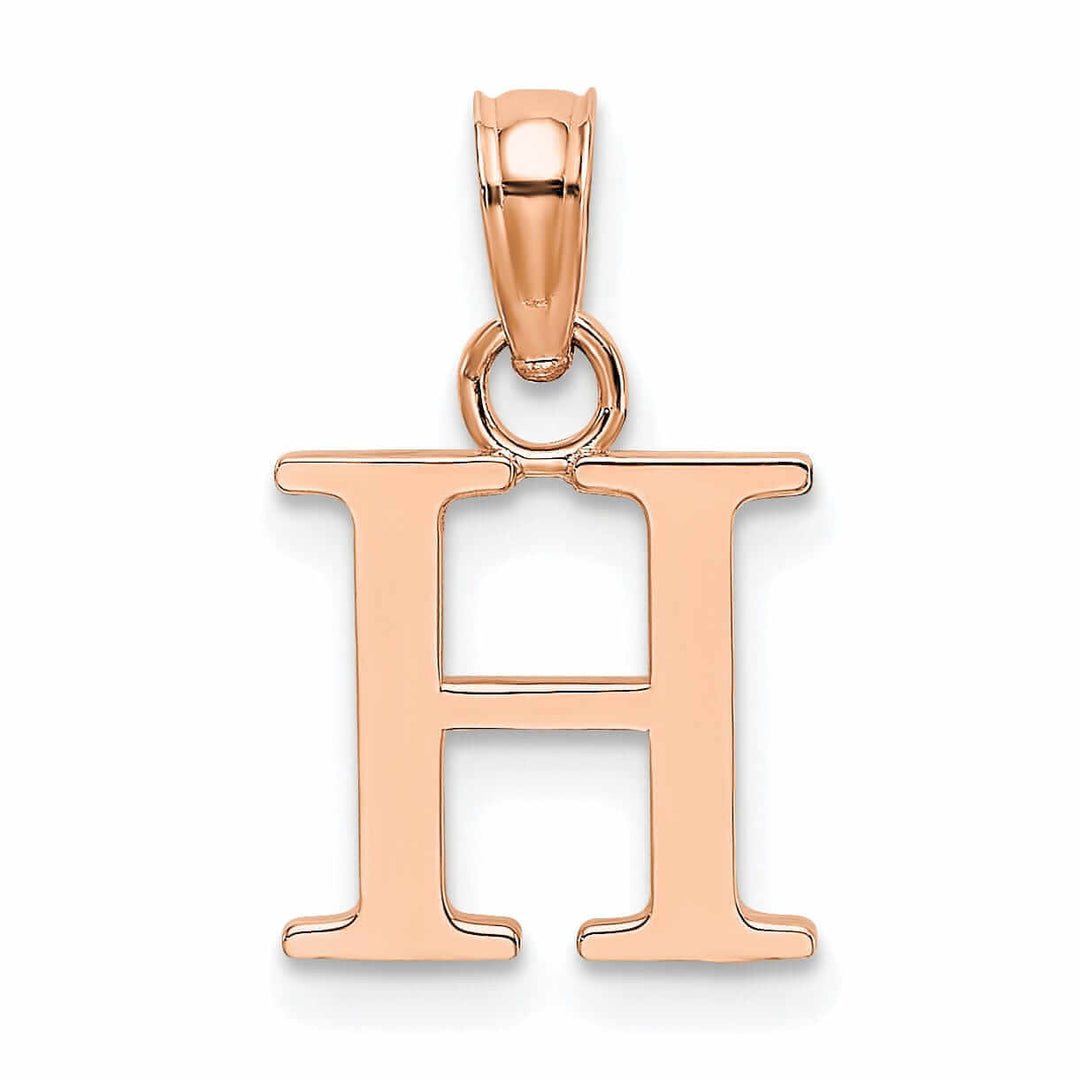 14K Rose Gold Block Design Small Letter H Initial Charm Pendant