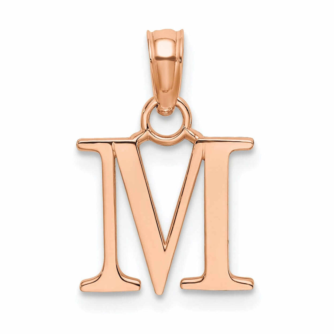 14K Rose Gold Block Design Small Letter M Initial Charm Pendant