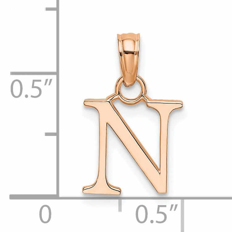 14K Rose Gold Block Design Small Letter N Initial Charm Pendant